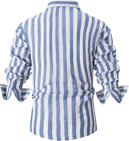 Camisa de algodón de manga larga con cuello abotonado para hombre