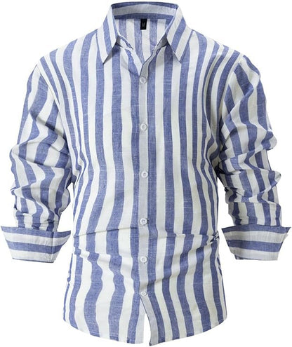 Camisa de algodón de manga larga con cuello abotonado para hombre