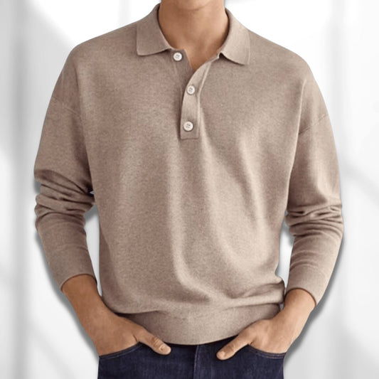 Polo piqué de algodón de manga larga para hombre