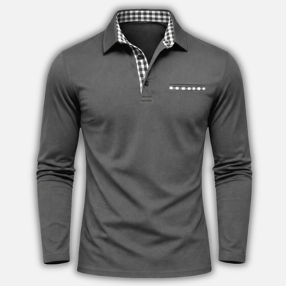 Polo de manga larga con cuello de cuadros para hombres