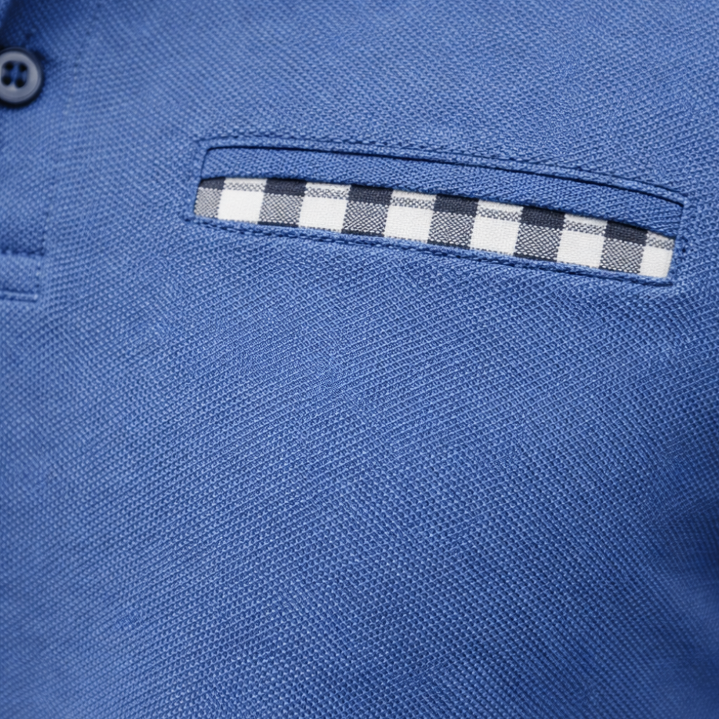 Polo de manga larga con cuello de cuadros para hombres