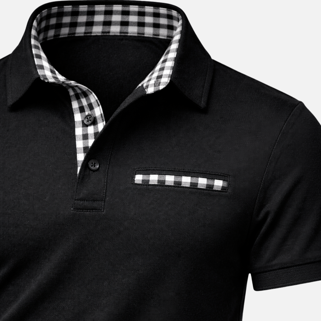 Polo de manga larga con cuello de cuadros para hombres