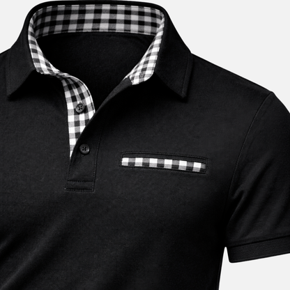 Polo de manga larga con cuello de cuadros para hombres
