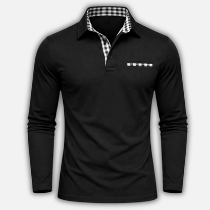 Polo de manga larga con cuello de cuadros para hombres