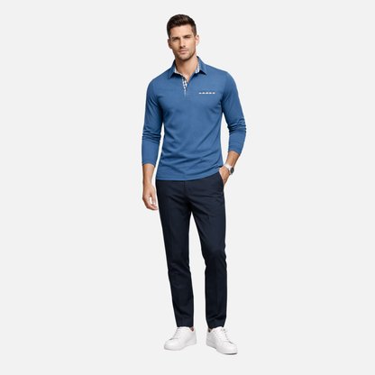 Polo de manga larga con cuello de cuadros para hombres