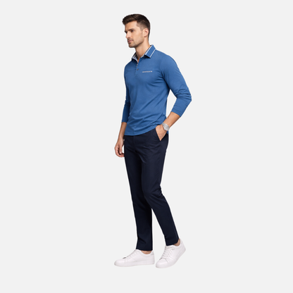Polo de manga larga con cuello de cuadros para hombres