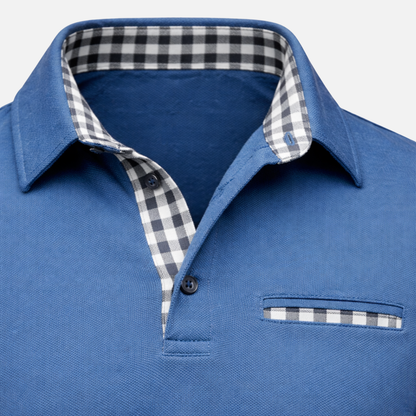 Polo de manga larga con cuello de cuadros para hombres