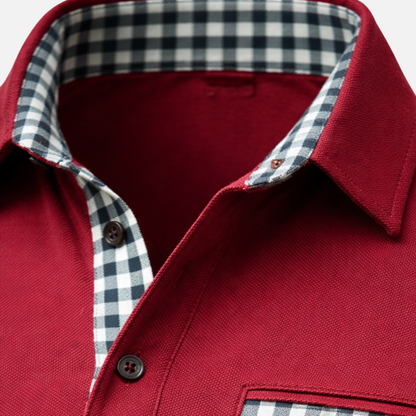 Polo de manga larga con cuello de cuadros para hombres