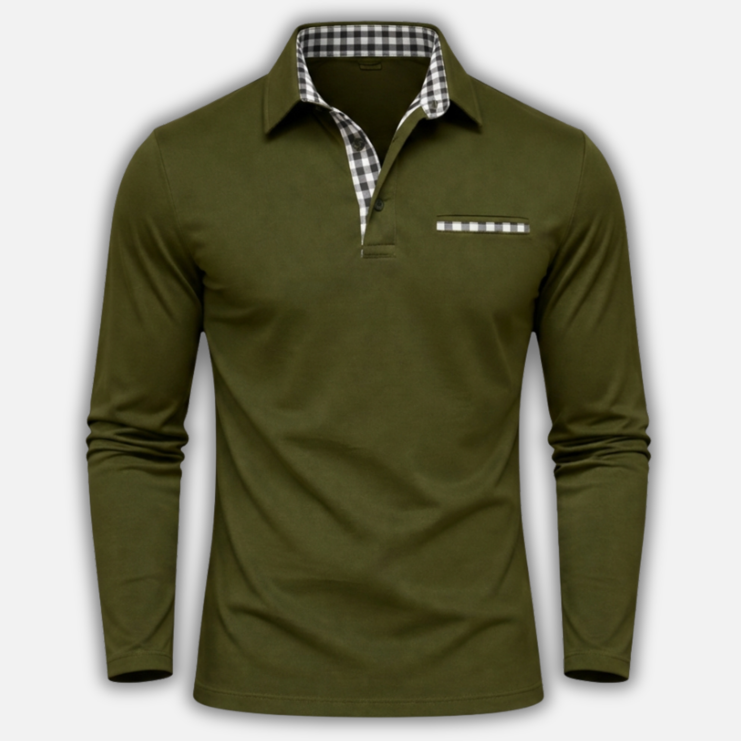 Polo de manga larga con cuello de cuadros para hombres