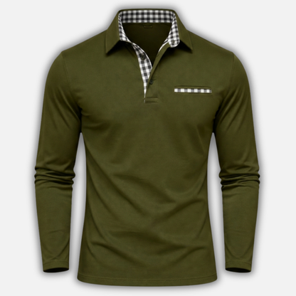 Polo de manga larga con cuello de cuadros para hombres