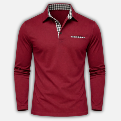 Polo de manga larga con cuello de cuadros para hombres