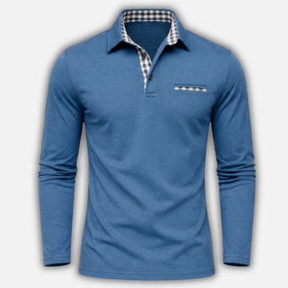 Polo de manga larga con cuello de cuadros para hombres