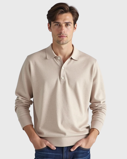 Polo de manga larga con botonadura en el cuello para hombres