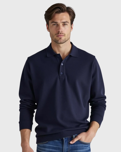 Polo de manga larga con botonadura en el cuello para hombres