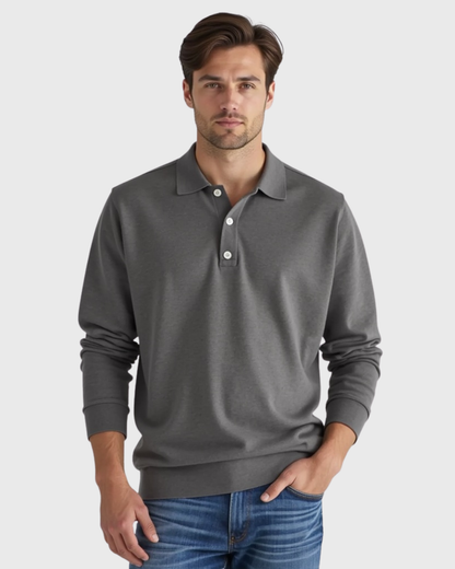 Polo de manga larga con botonadura en el cuello para hombres
