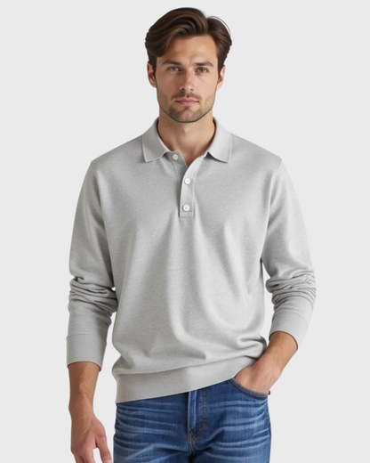 Polo de manga larga con botonadura en el cuello para hombres
