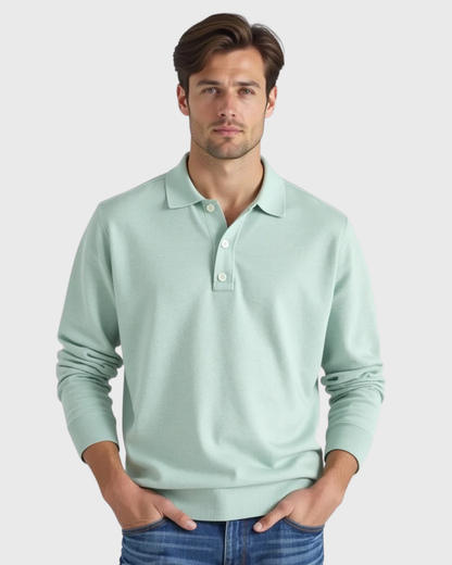 Polo de manga larga con botonadura en el cuello para hombres