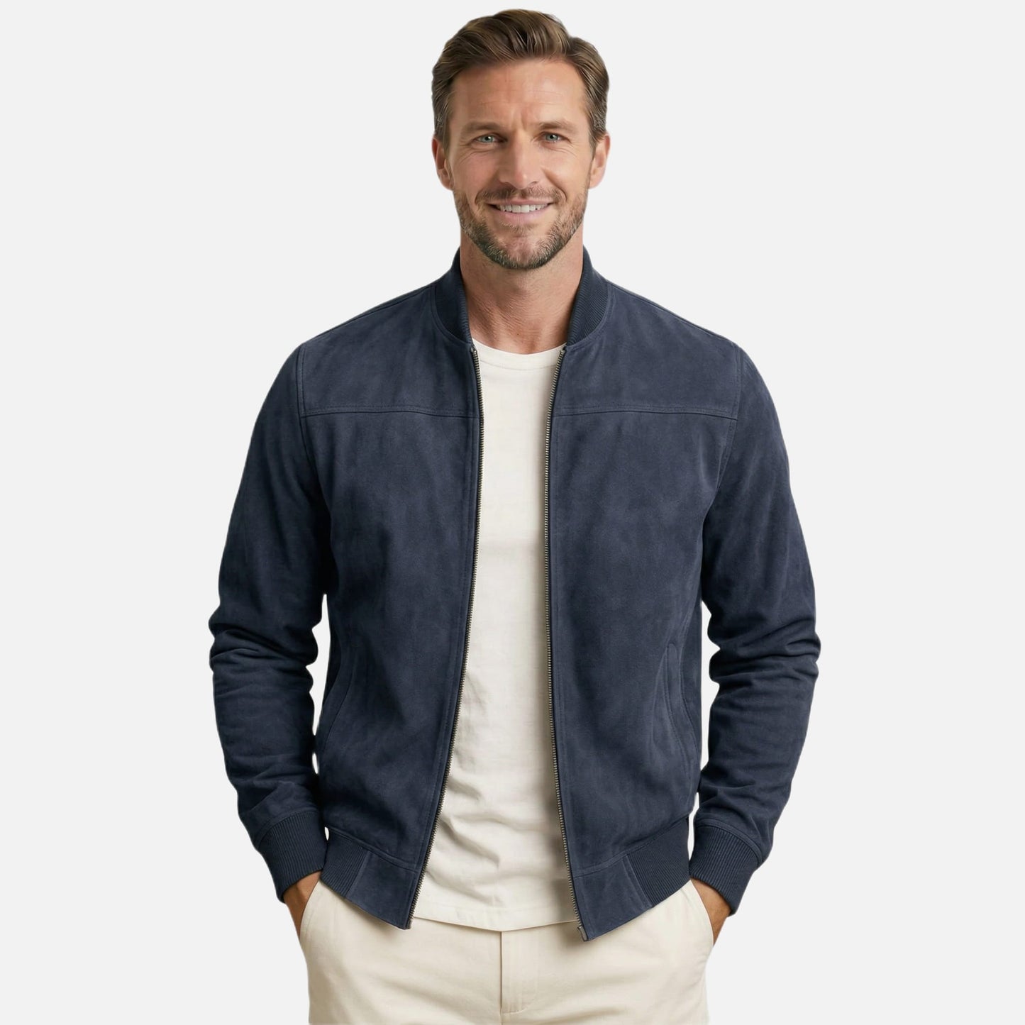 Chaqueta bomber casual para hombres en aspecto de terciopelo