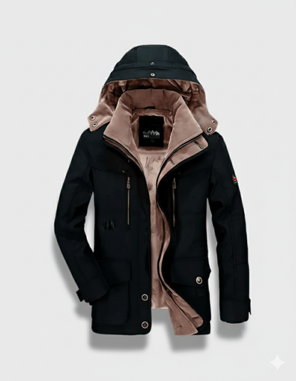 Parka casual para hombre con forro de forro polar, cremallera y tapeta de botones