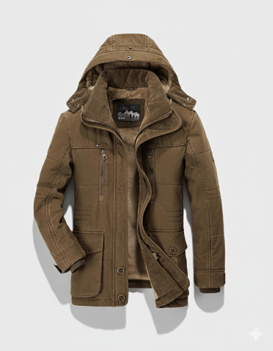 Parka casual para hombre con forro de forro polar, cremallera y tapeta de botones