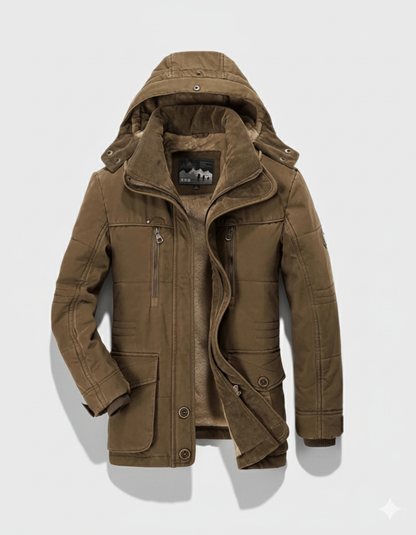 Parka casual para hombre con forro de forro polar, cremallera y tapeta de botones