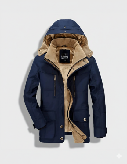 Parka casual para hombre con forro de forro polar, cremallera y tapeta de botones