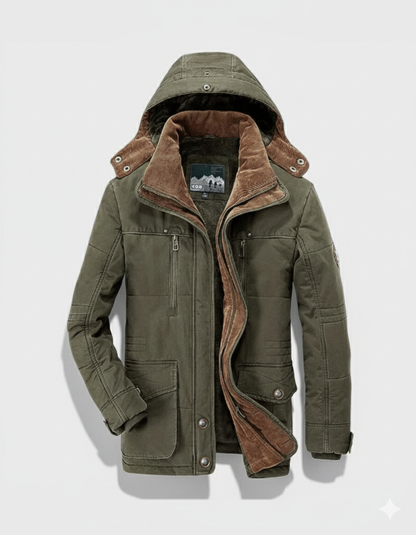 Parka casual para hombre con forro de forro polar, cremallera y tapeta de botones