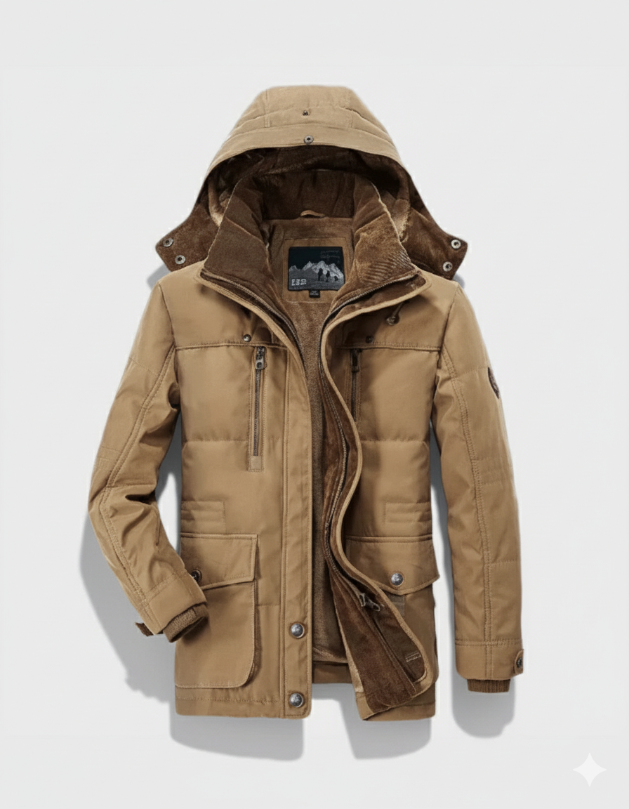 Parka casual para hombre con forro de forro polar, cremallera y tapeta de botones