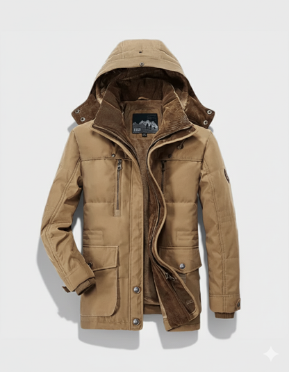 Parka casual para hombre con forro de forro polar, cremallera y tapeta de botones