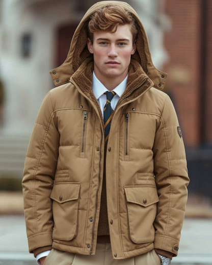 Parka casual para hombre con forro de forro polar, cremallera y tapeta de botones