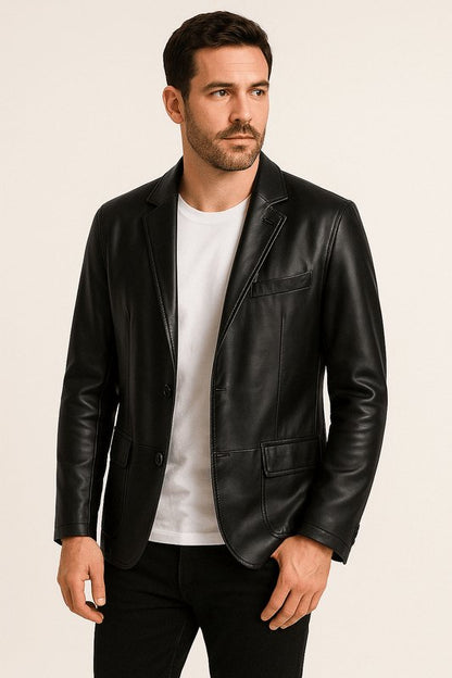 Chaqueta biker de cuero con cremallera frontal para hombre