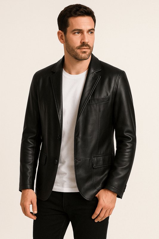 Chaqueta biker de cuero con cremallera frontal para hombre