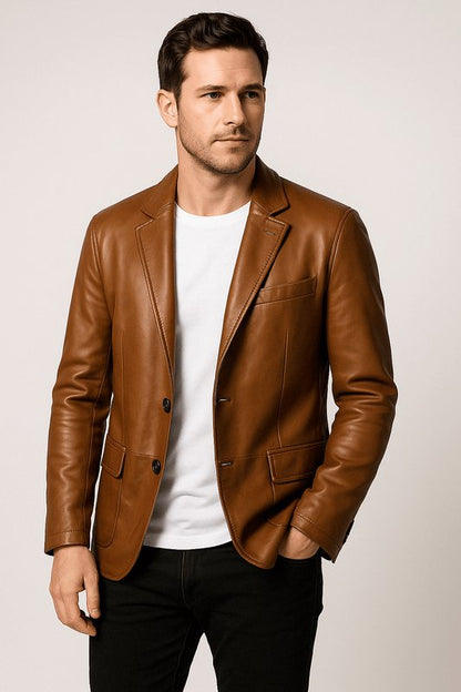 Chaqueta biker de cuero con cremallera frontal para hombre