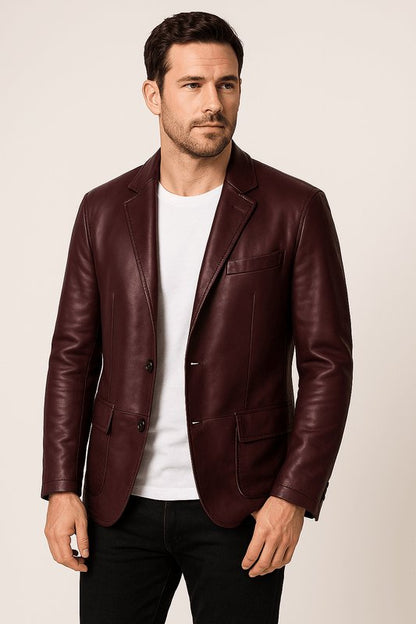 Chaqueta biker de cuero con cremallera frontal para hombre