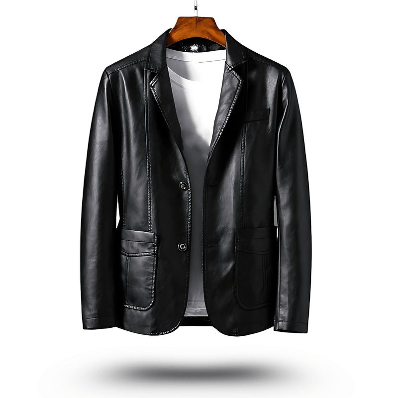 Chaqueta biker de cuero con cremallera frontal para hombre