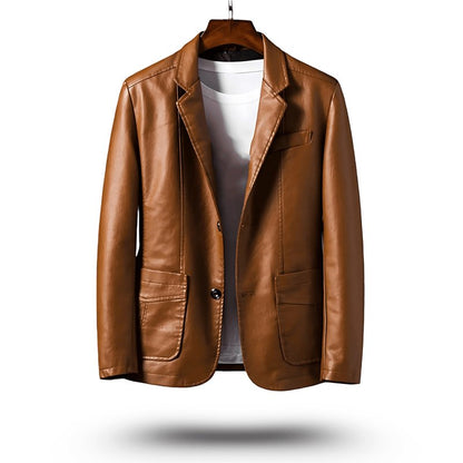 Chaqueta biker de cuero con cremallera frontal para hombre