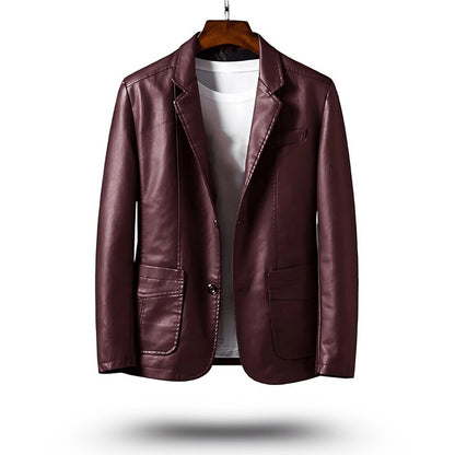Chaqueta biker de cuero con cremallera frontal para hombre