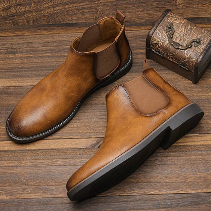 Botines Chelsea de cuero con inserción elástica para hombre