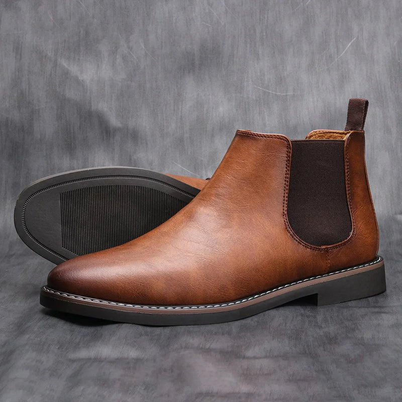Botines Chelsea de cuero con inserción elástica para hombre