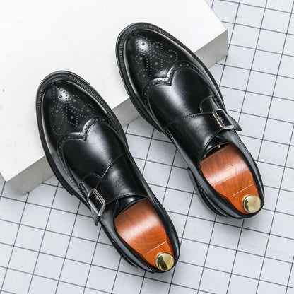 Zapatos Oxford Monkstrap de cuero con puntera alada para hombre