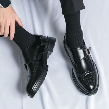 Zapatos Oxford Monkstrap de cuero con puntera alada para hombre