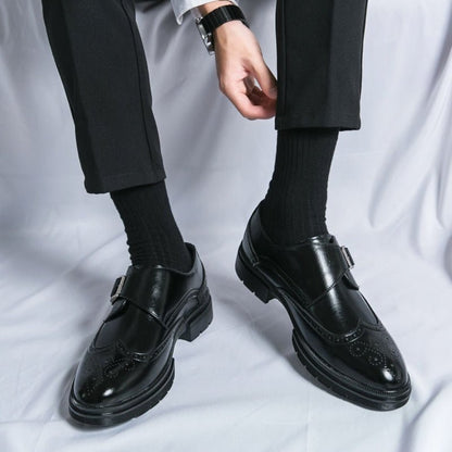 Zapatos Oxford Monkstrap de cuero con puntera alada para hombre