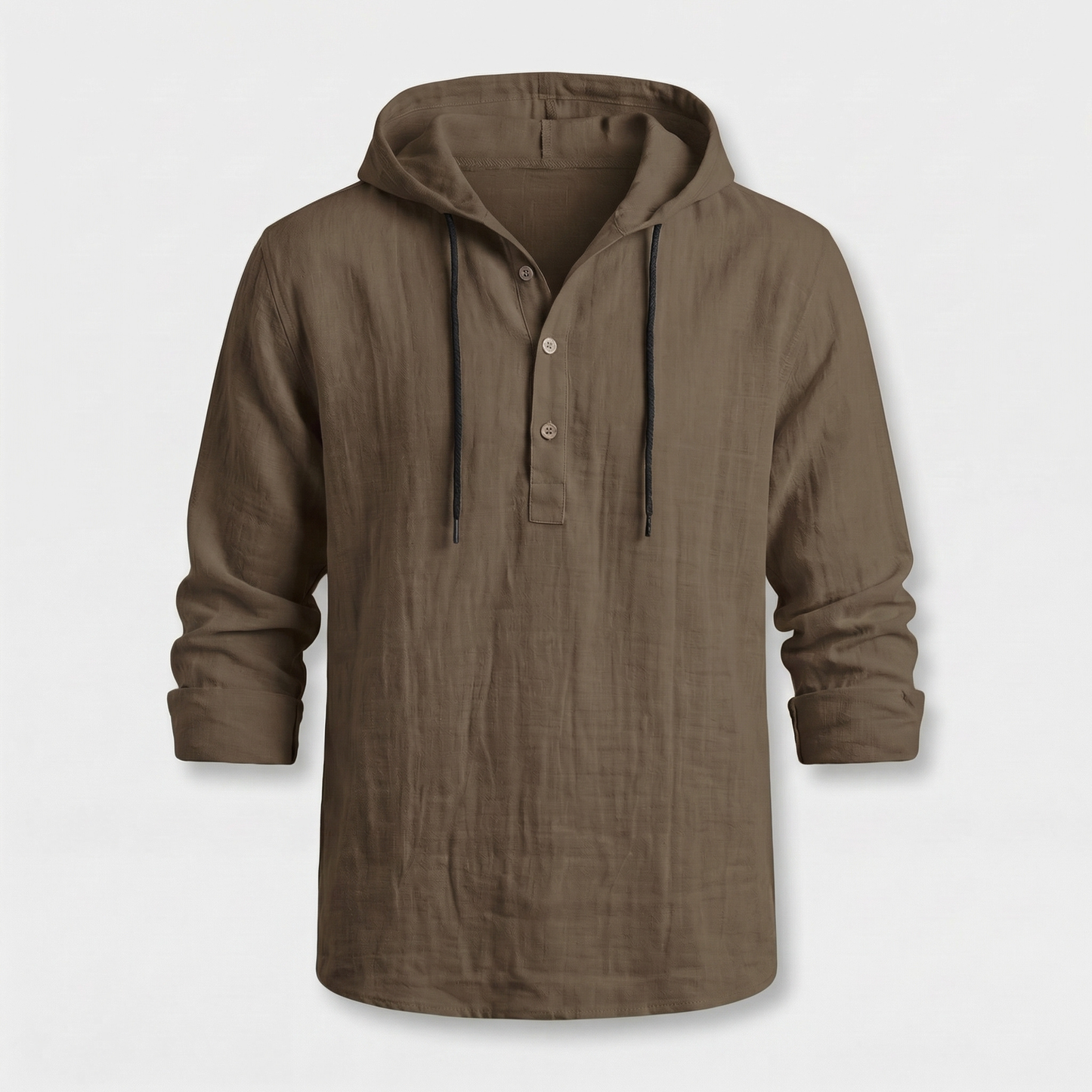 Camisa casual ligera de lino con capucha y cordón para hombre