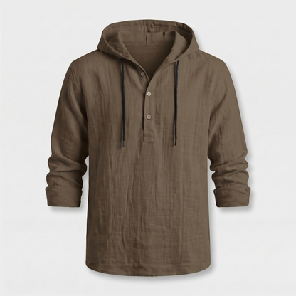 Camisa casual ligera de lino con capucha y cordón para hombre