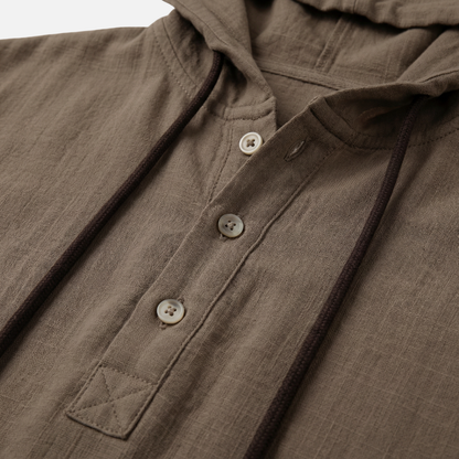 Camisa casual ligera de lino con capucha y cordón para hombre