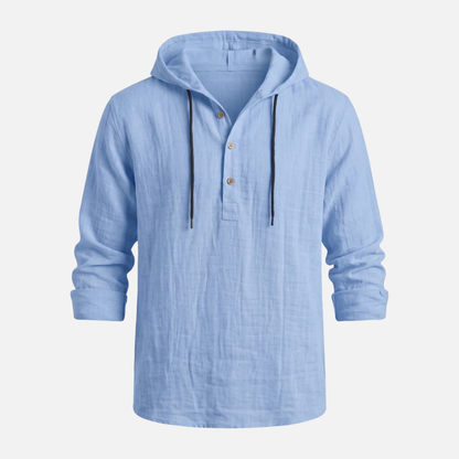 Camisa casual ligera de lino con capucha y cordón para hombre