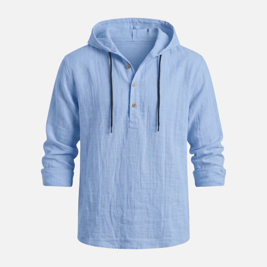 Camisa casual ligera de lino con capucha y cordón para hombre