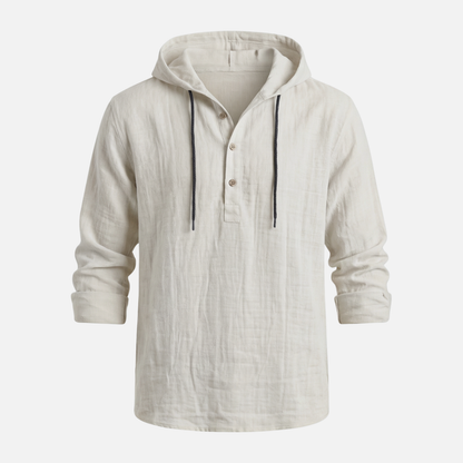 Camisa casual ligera de lino con capucha y cordón para hombre