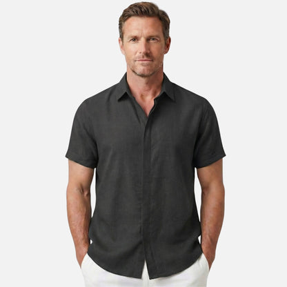 Camisa ligera de lino con cuello Kent para hombre