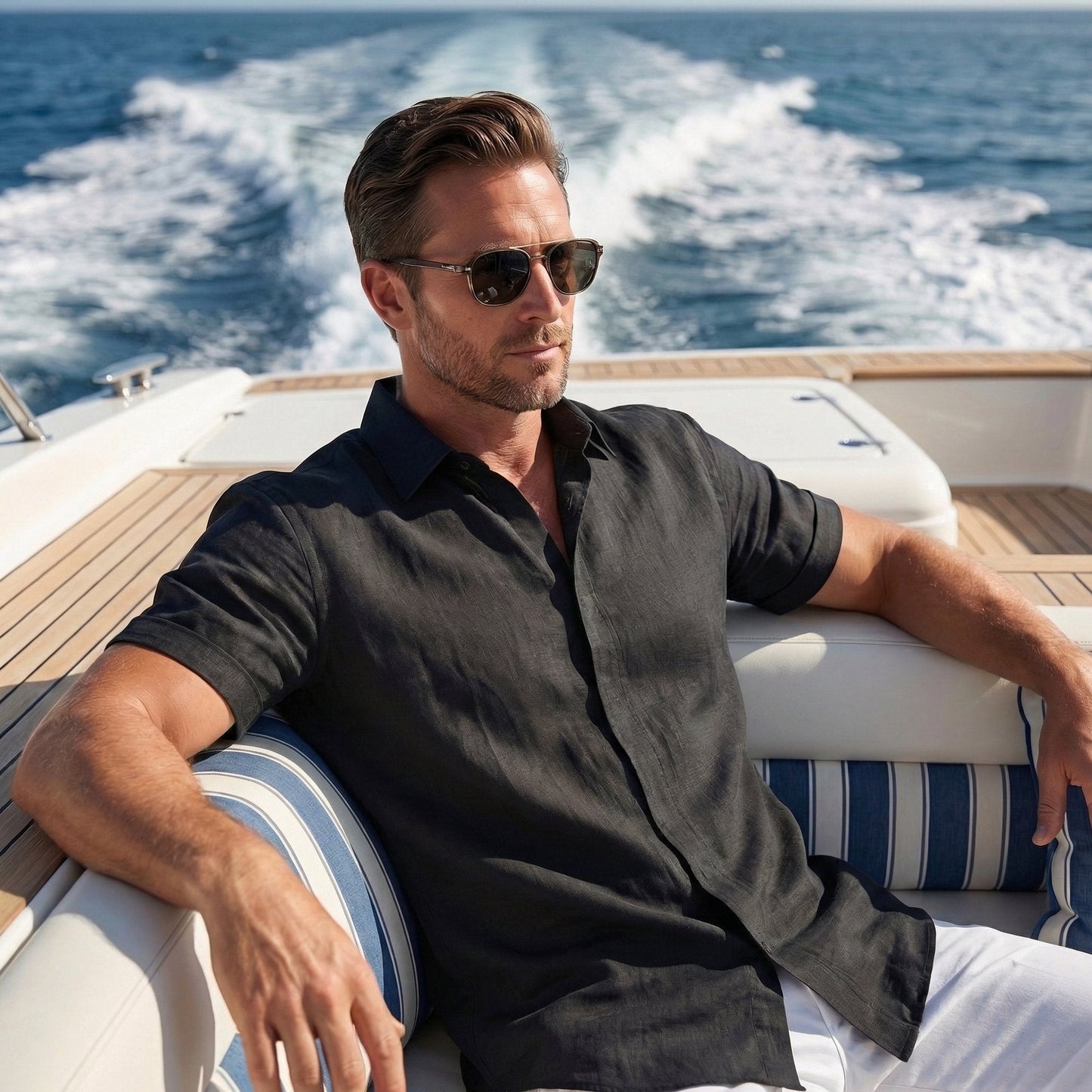 Camisa ligera de lino con cuello Kent para hombre